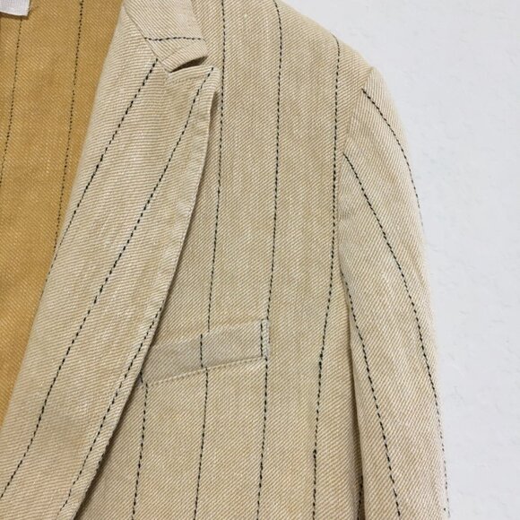 Forte Forte NWT Womens 2 Sand Yellow Pinstripe Linen Cotton Blend Blazer Jacket - Picture 5 of 16